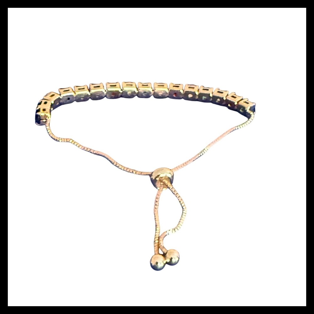 NWOT Adjustable Rainbow Gem Tennis Bracelet Gold Tone Bolo - Picture 4 of 4